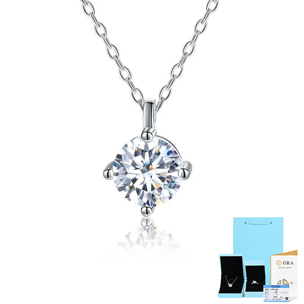 Moissanite Pendant Necklace in 18K White Gold Plated Sterling Silver with GRA Certificate