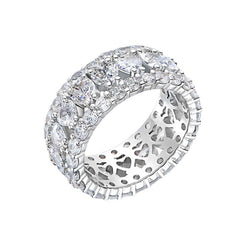 Heart Cut Simulated Diamond Wedding Band in White Gold-Plated Sterling Silver