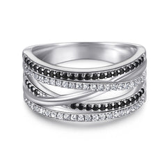 Black & Colorless Simulated Diamond Wedding Band in White Gold-Plated Sterling Silver