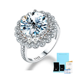 5-Carat Round Moissanite Starry Sky Halo Engagement Ring in Sterling Silver with GRA Certificate