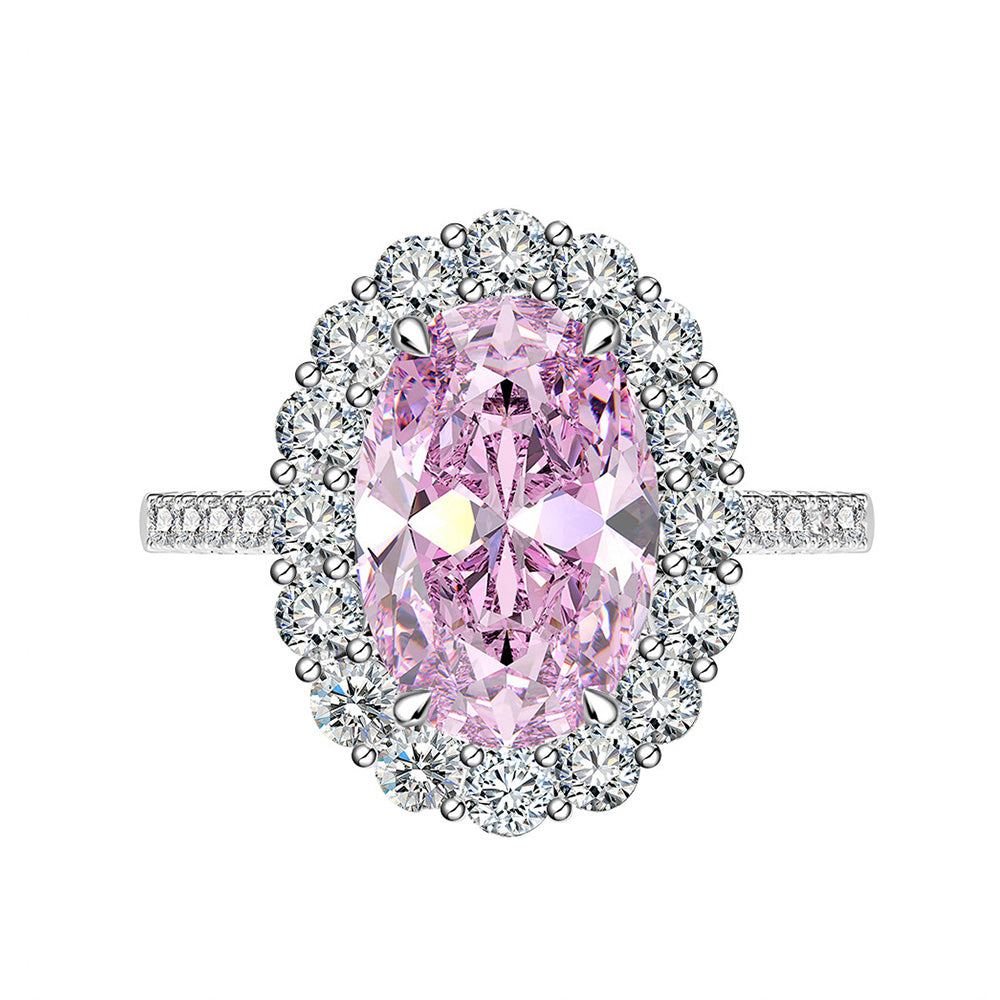 Halo, Accents 5.6-Carat Oval Cut Pink Simulated Diamond Engagement Ring