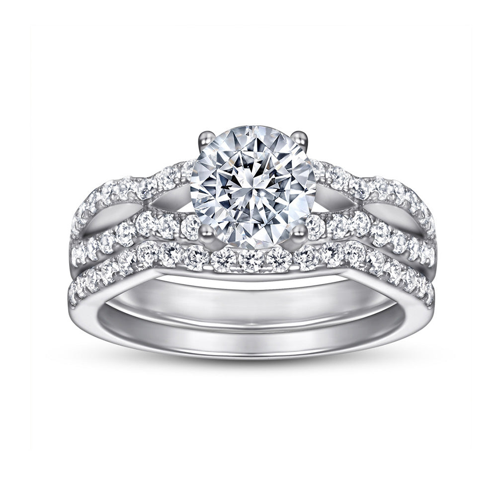 1.0-Carat Round Cut Simulated Colorless Diamond Wedding Set