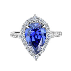 Halo, Accents 4.0-Carat Pear Cut Blue Simulated Sapphire Engagement Ring