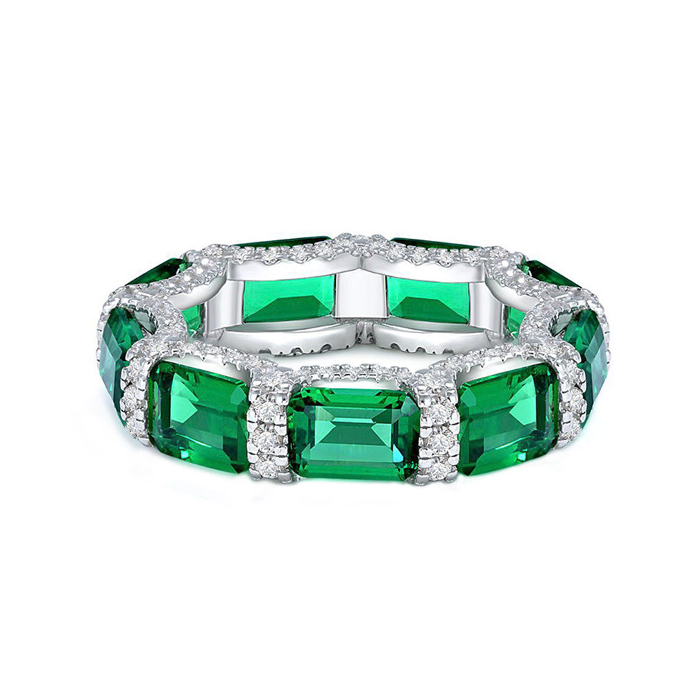 Emerald Cut Simulated Diamond Wedding Band in White Gold-Plated Sterling Silver