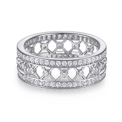 Simulated Diamond Wedding Band in White Gold-Plated Sterling Silver