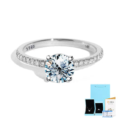 Round Cut Moissanite Engagement Ring in Sterling Silver with GRA Certificate