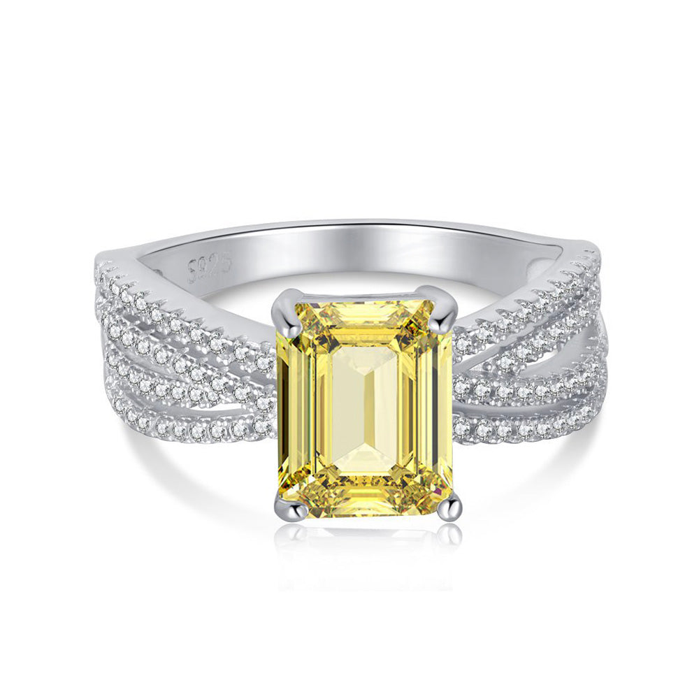 3.0-Carat Emerald Cut Yellow Simulated Diamond Engagement Ring