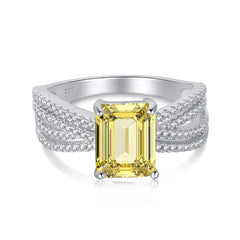 3.0-Carat Emerald Cut Yellow Simulated Diamond Engagement Ring