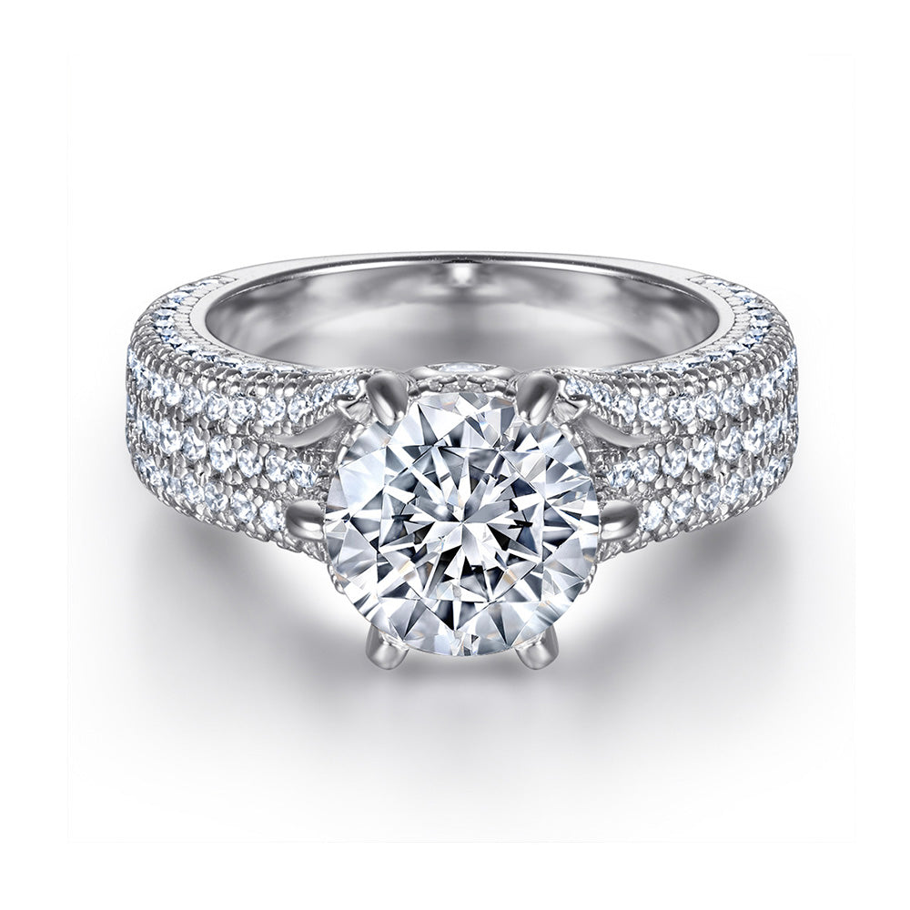 2.0-Carat Round Cut Simulated Diamond Engagement Ring in White Gold-Plated Sterling Silver