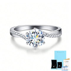 Classic Round Moissanite Engagement Ring in Sterling Silver with GRA Certificate