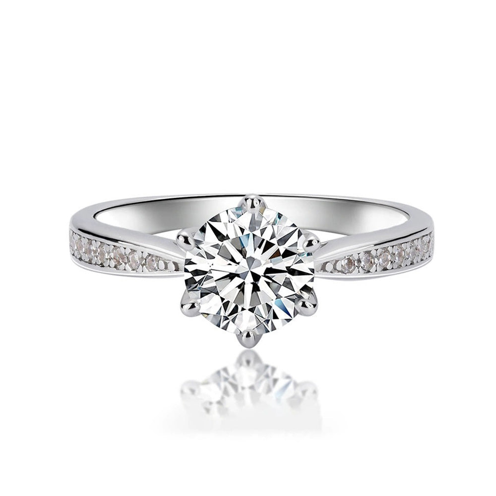 Round Moissanite Solitaire Engagement Ring in Sterling Silver with Accents (Multiple Carat Options)