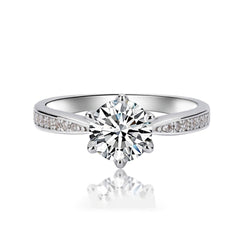 Round Moissanite Solitaire Engagement Ring in Sterling Silver with Accents (Multiple Carat Options)