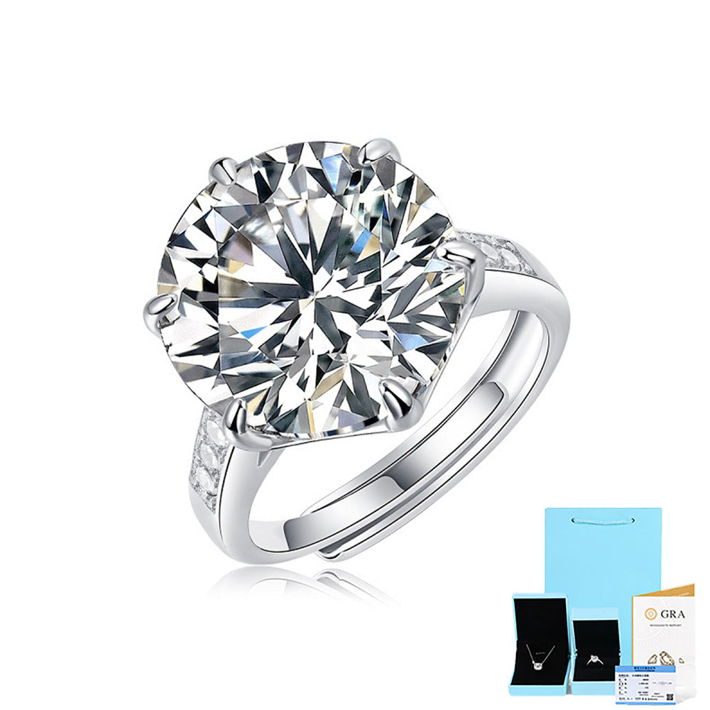 10-Carat Moissanite Statement Ring in Sterling Silver with Adjustable Band with GRA Certificate