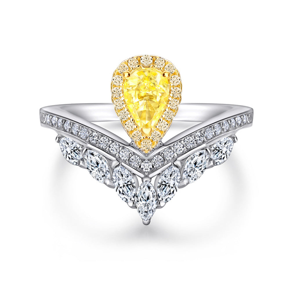 Pear Cut Simulated Yellow Diamond Engagement Ring with 3-Prong Setting