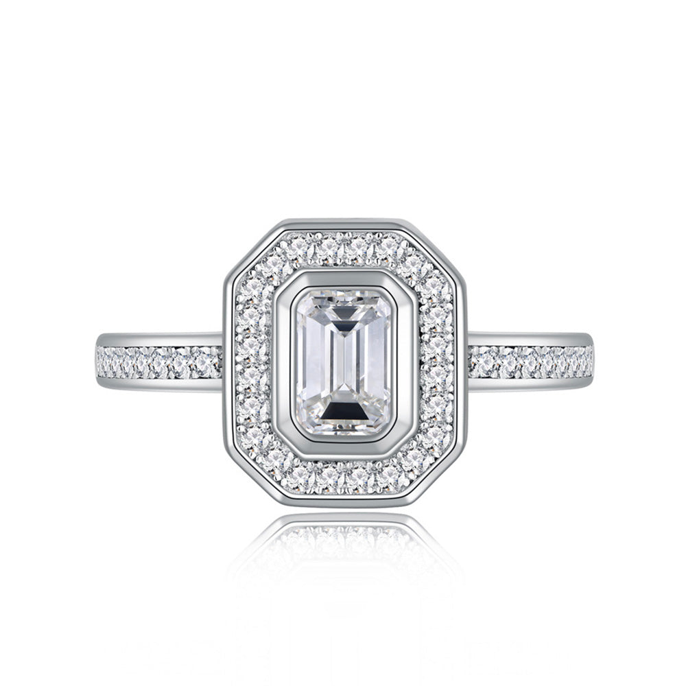 Halo, Accents Emerald Cut Simulated Diamond Engagement Ring