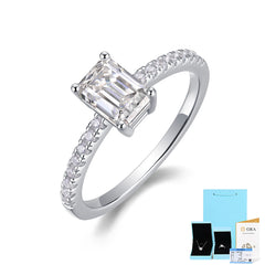 Emerald Cut Moissanite Halo Engagement Ring in White Gold-Plated Sterling Silver with GRA Certificate