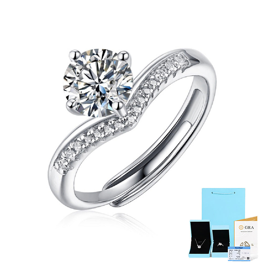 Round Cut Moissanite Crown Engagement Ring in Sterling Silver with GRA Certificate