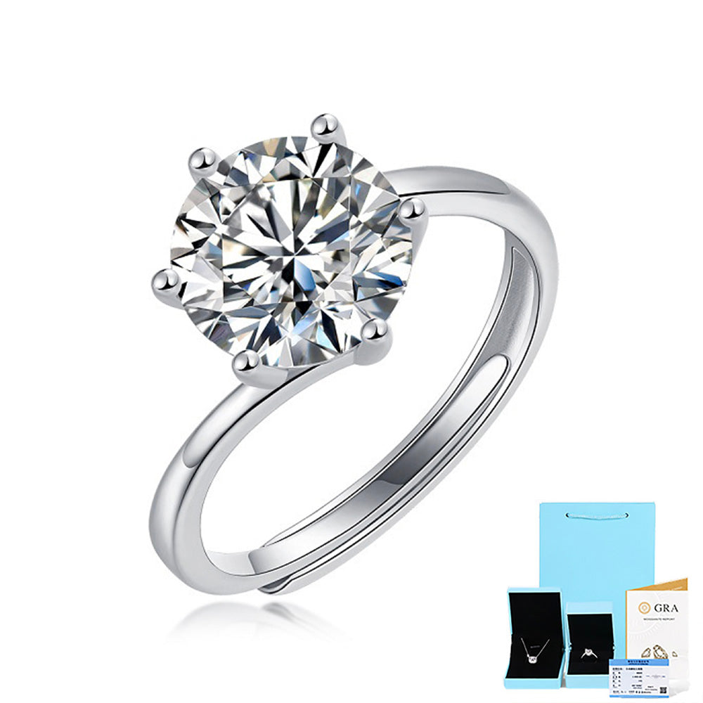 Round Cut Moissanite Engagement Ring in Sterling Silver with GRA Certificate