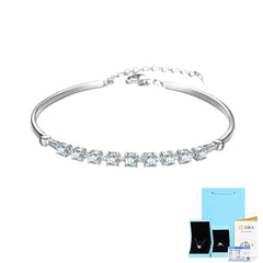 Moissanite Tennis Bangle in Sterling Silver with White Gold Plating with GRA Certificate