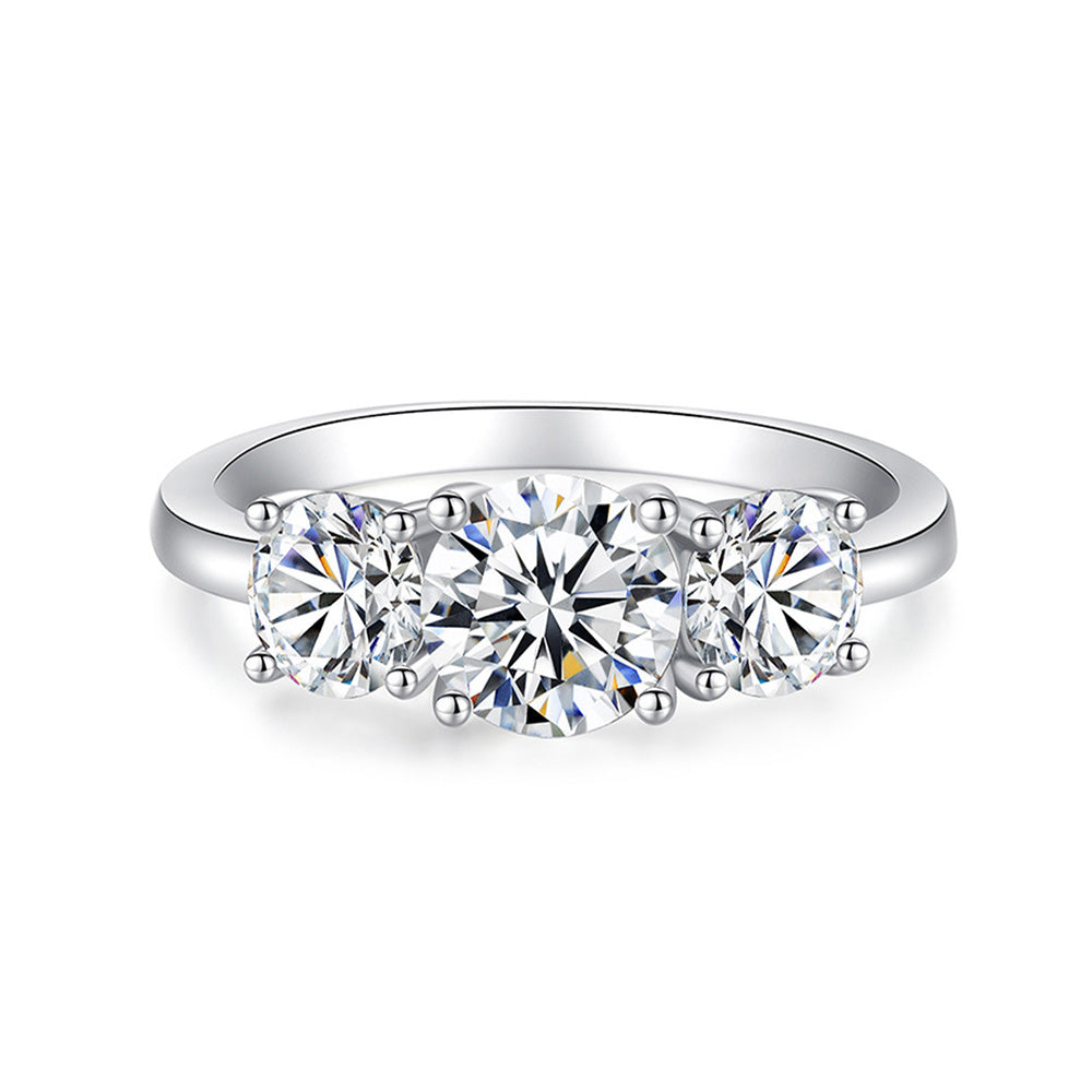 4.0 Carat Round Simulated Diamond Three-Stone Engagement Ring in Sterling Silver