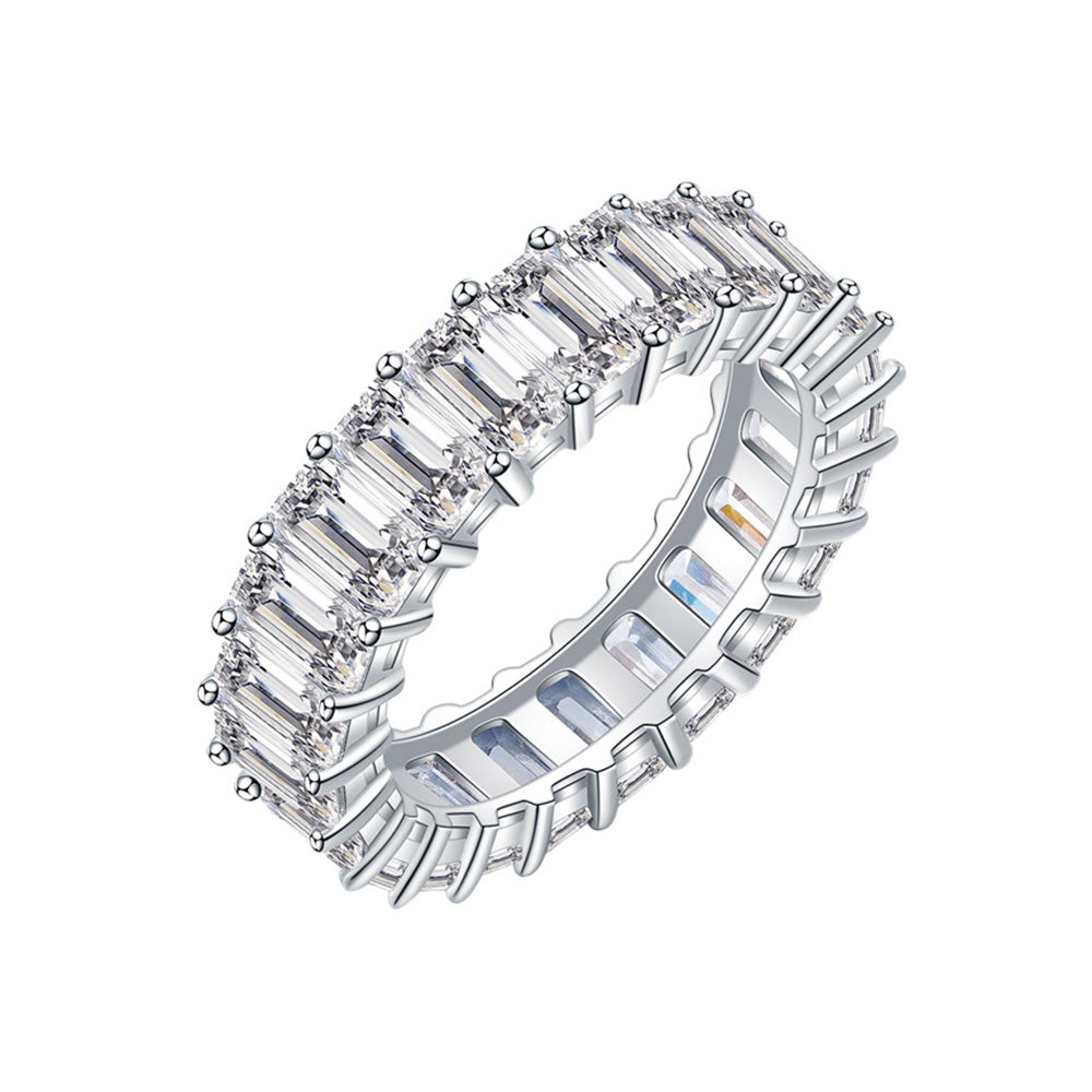 Simulated Diamond Wedding Band in White Gold-Plated Sterling Silver