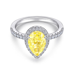 Halo, Accents 3.0-Carat Pear Cut Yellow Simulated Diamond Engagement Ring