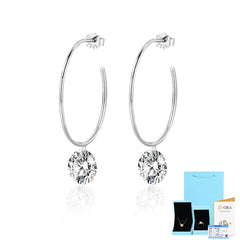 2-Carat Round Moissanite Hoop Earrings in Sterling Silver with GRA Certificate