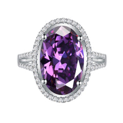 8-Carat Oval Cut Simulated Purple Diamond Engagement Ring with Halo Design