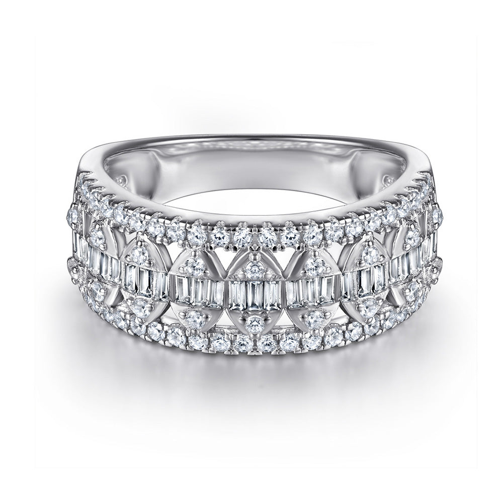 Simulated Diamond Wedding Band in White Gold-Plated Sterling Silver