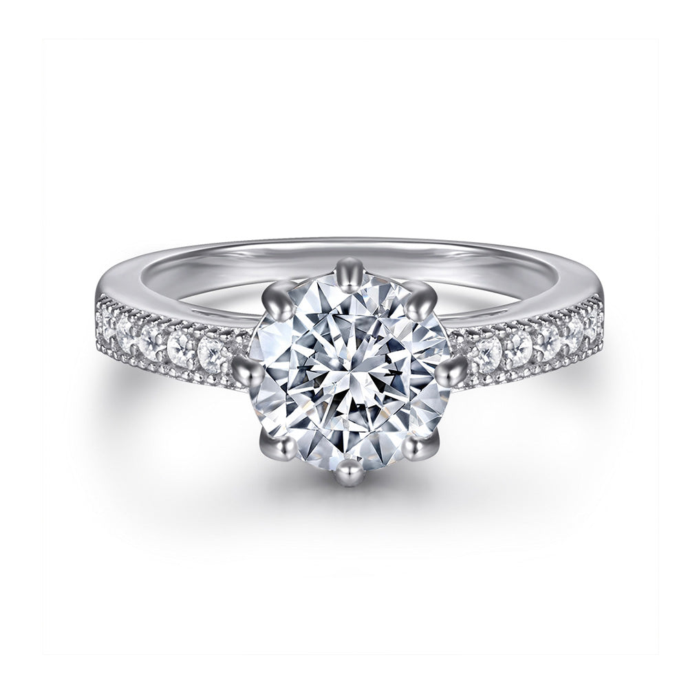 2.0-Carat Round Cut Simulated Colorless Diamond Engagement Ring in White Gold-Plated Sterling Silver