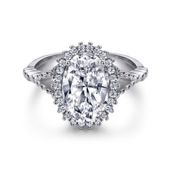 4.5-Carat Oval Cut Simulated Colorless Diamond Engagement Ring with Halo Design and 4-Prong Setting