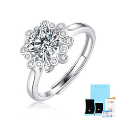 Adjustable 1-Carat Round Moissanite Fashion Ring in Sterling Silver with GRA Certificate