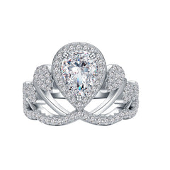 1.2-Carat Pear Cut Simulated Colorless Diamond Engagement Ring in White Gold-Plated Sterling Silver