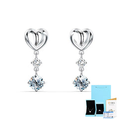 1-Carat Heart-Shaped Moissanite Drop Earrings in Sterling Silver with GRA Certificate