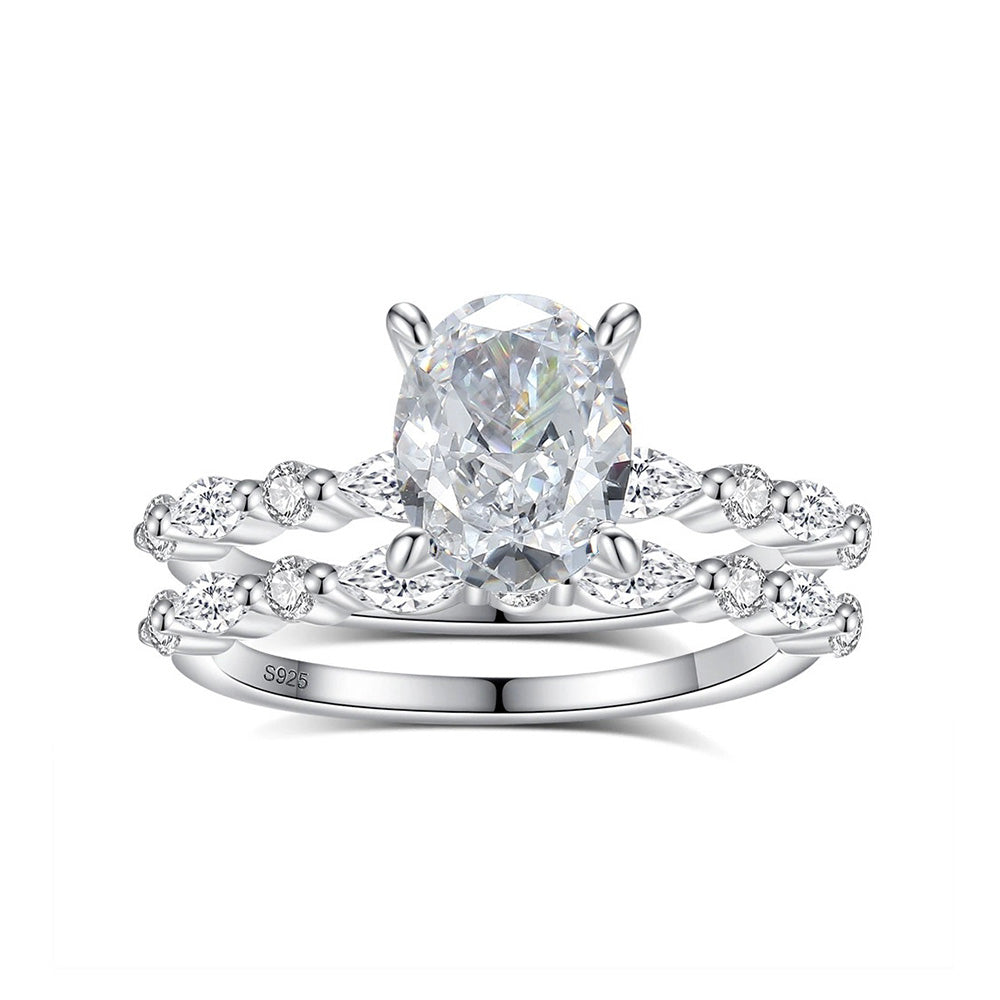 2.5 Carat Oval Simulated Diamond Wedding Set in Sterling Silver