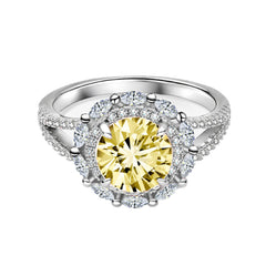 2.0-Carat Round Cut Simulated Colorless, Yellow, and Pink Diamond Engagement Ring with 4-Prong Setting