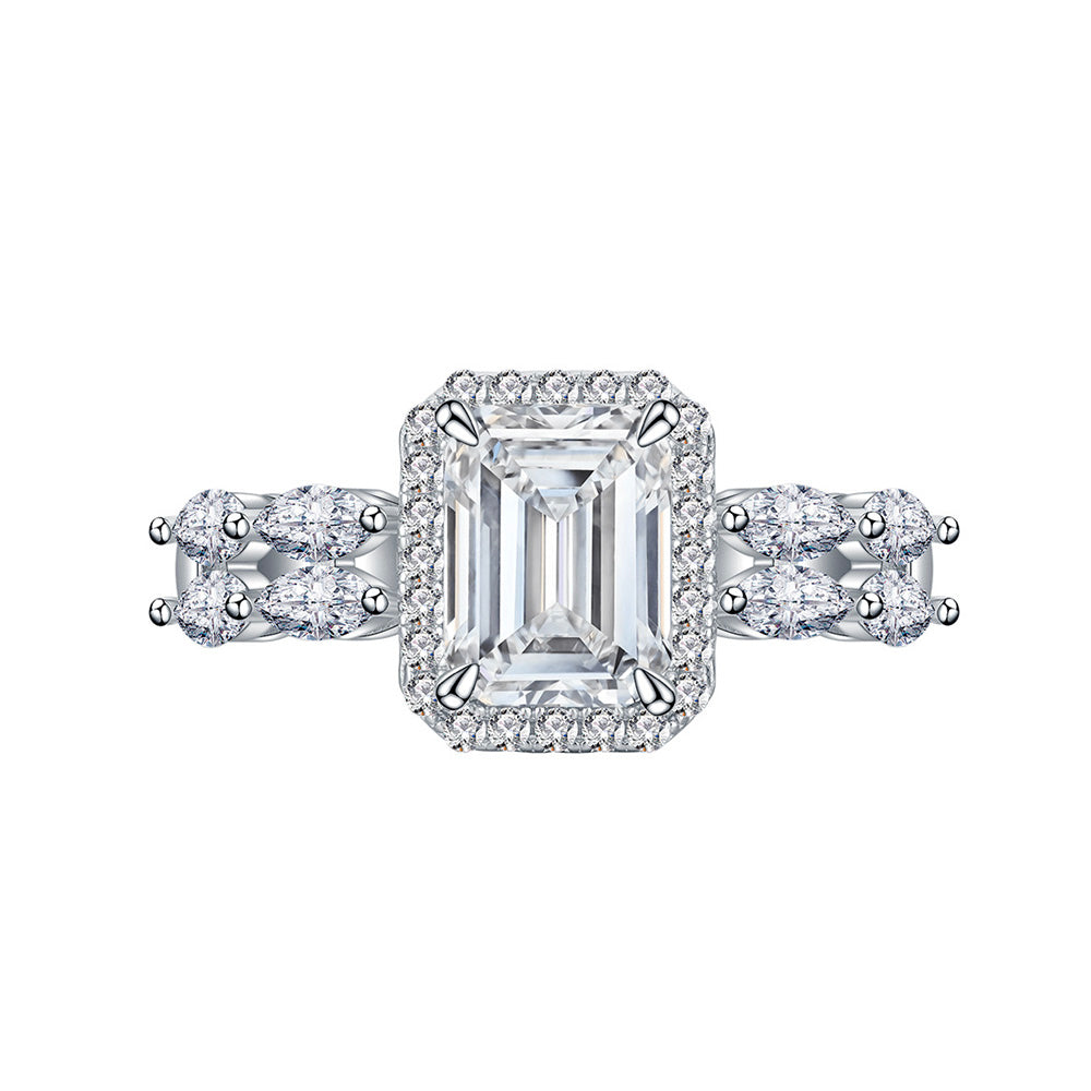 1.5-Carat Emerald Cut Colorless Simulated Diamond Engagement Ring