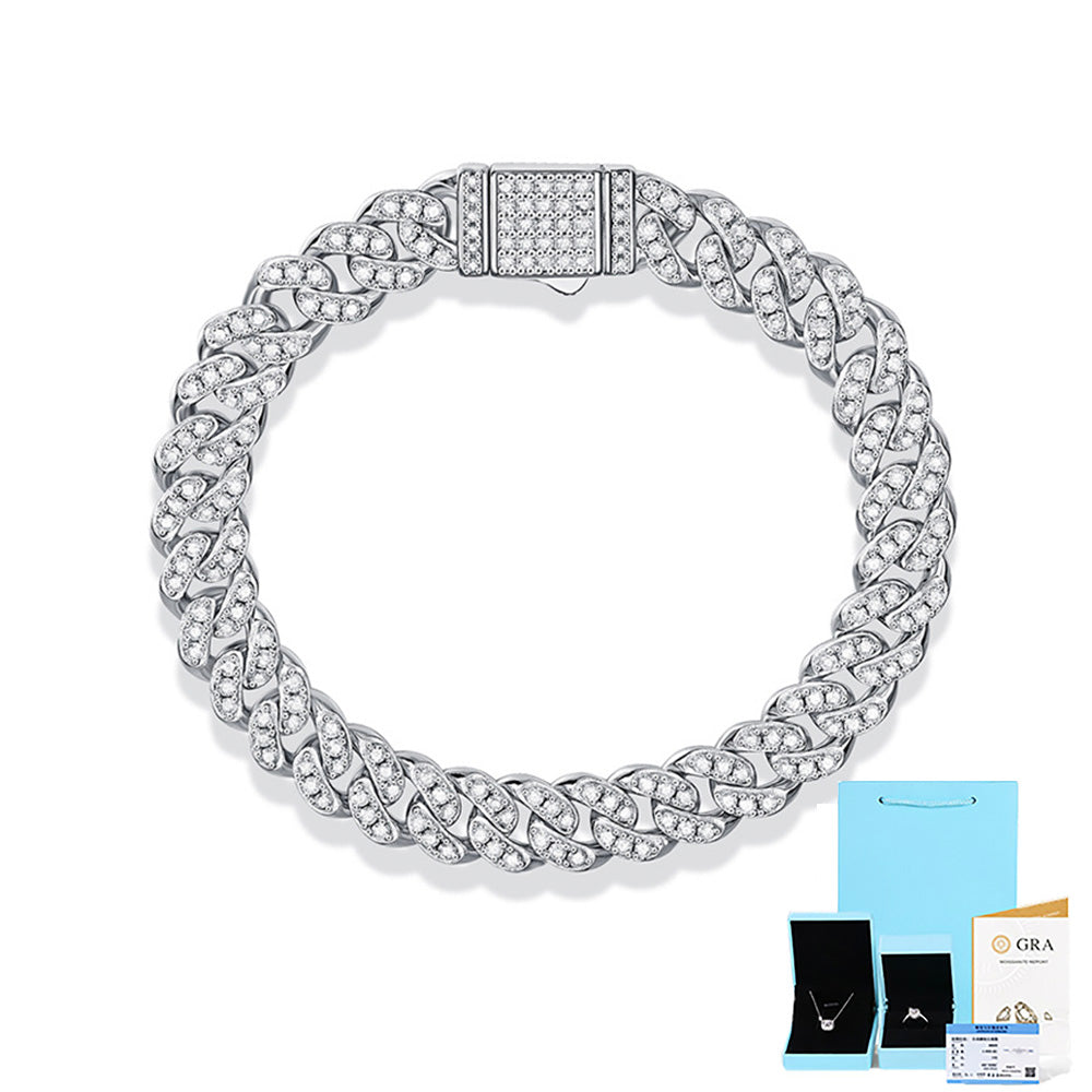 Moissanite Cuban Link Bracelet in White Gold Plated Sterling Silver with GRA Certificate