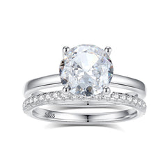 2.0 Carat Round Simulated Diamond Solitaire Wedding Set in Sterling Silver