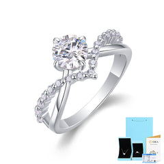 Classic Round Moissanite Engagement Ring in Sterling Silver with Accents with GRA Certificate