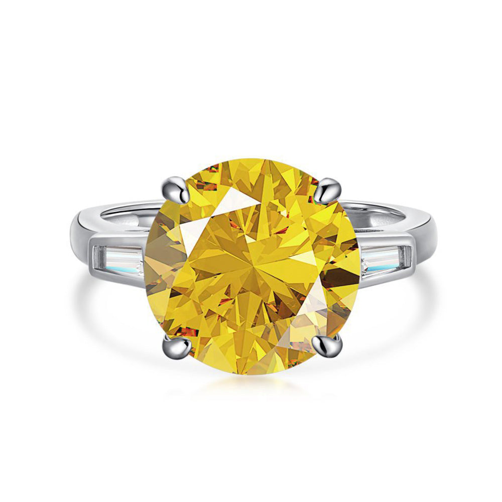 Three Stones 6.0-Carat Round Cut Yellow Simulated Diamond Engagement Ring