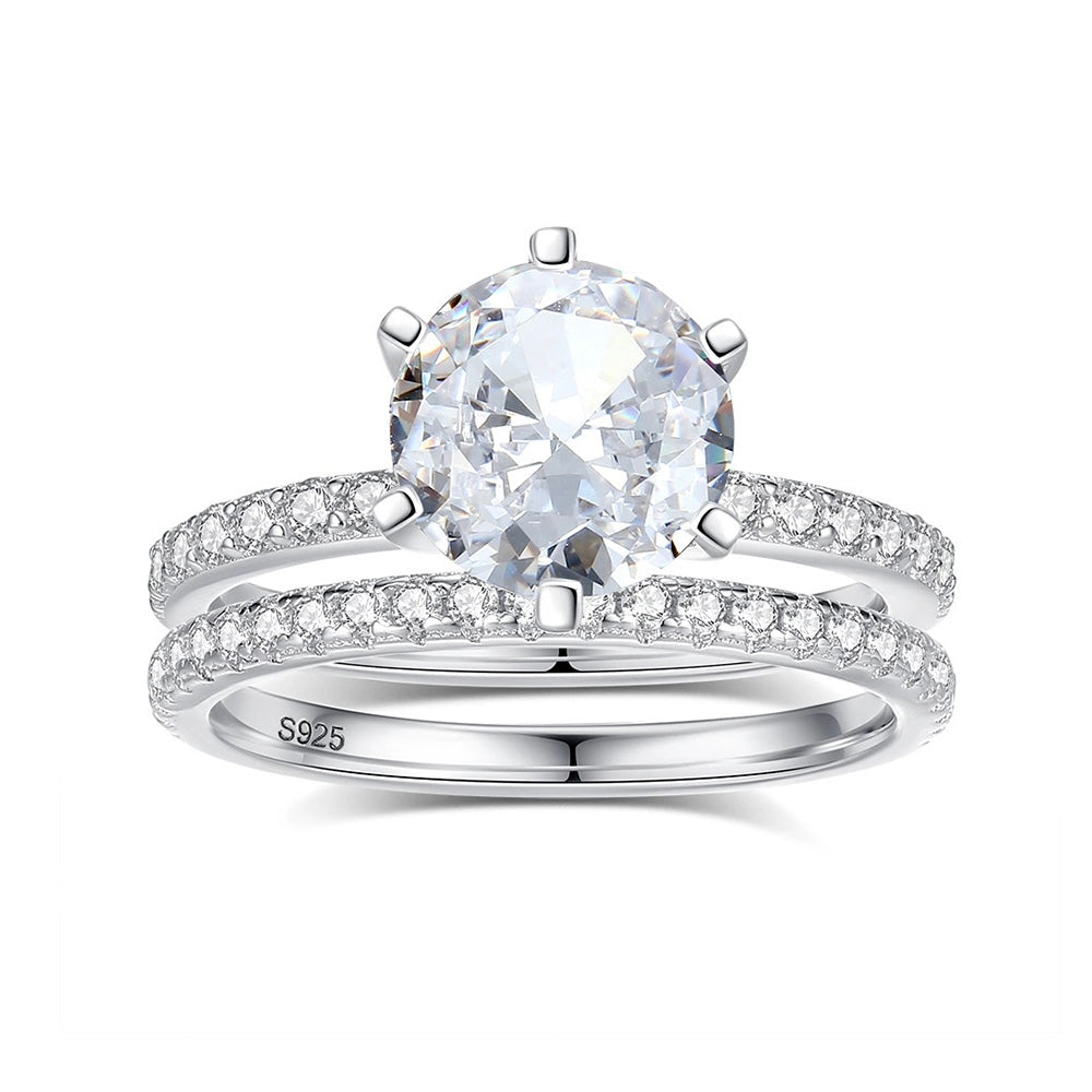 2.0 Carat Round Simulated Diamond Wedding Set with Accents in Sterling Silver