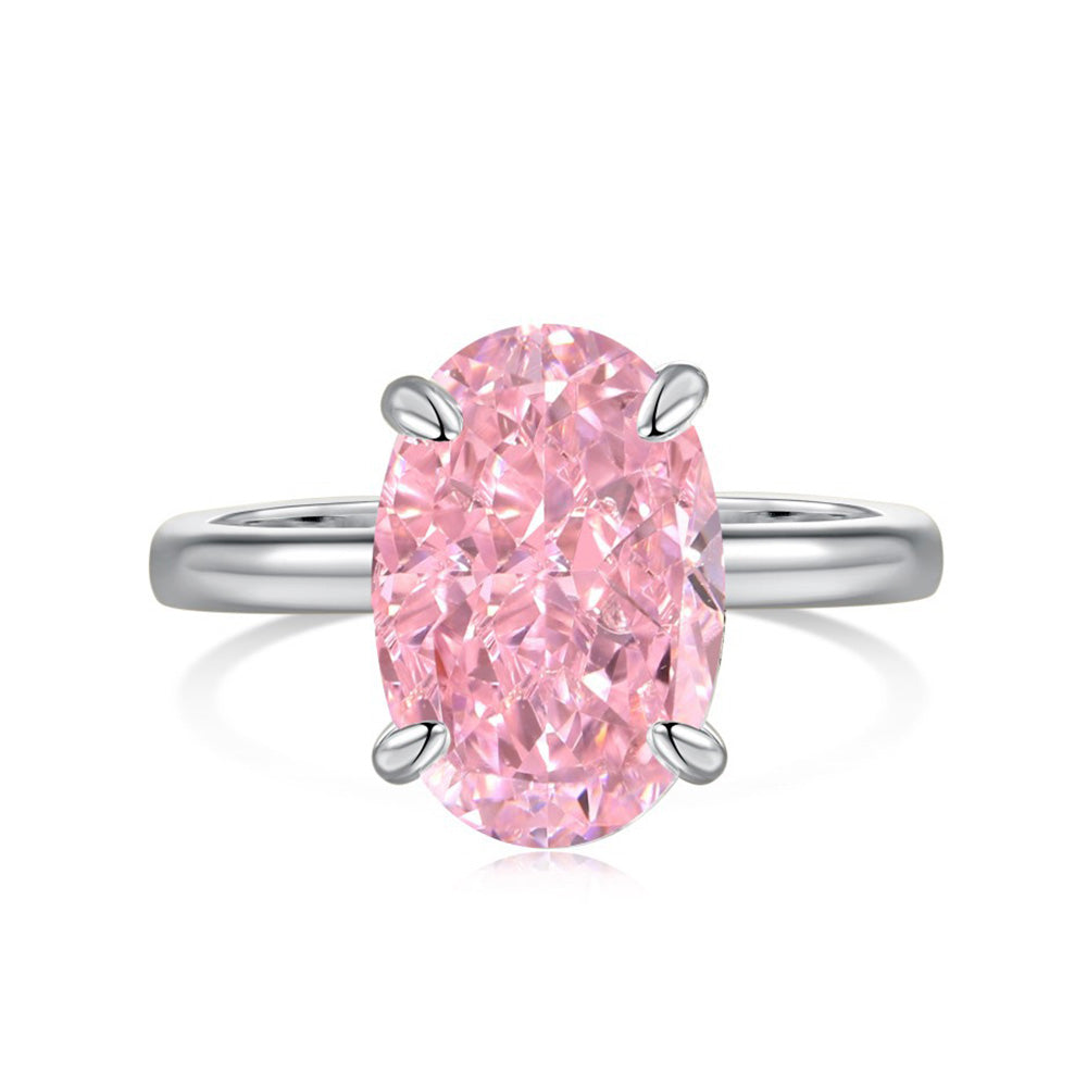 Solitaire Engagement Ring with 3.5-Carat Oval Pink Simulated Diamond in Sterling Silver