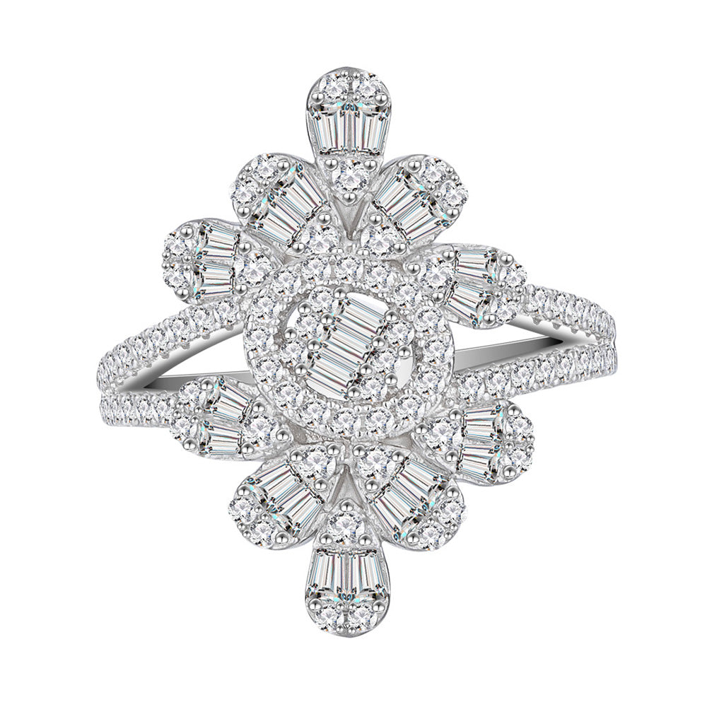 Intricate Full Diamond Micro-Pavé Engagement Ring with Pattern Reflection