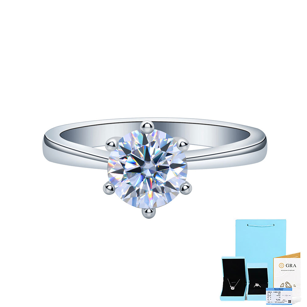 Classic Round Cut Moissanite Engagement Ring in Sterling Silver with GRA Certificate