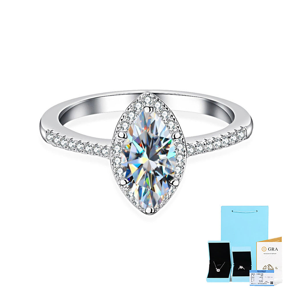 Marquise Cut Moissanite Halo Engagement Ring in White Gold-Plated Sterling Silver with GRA Certificate