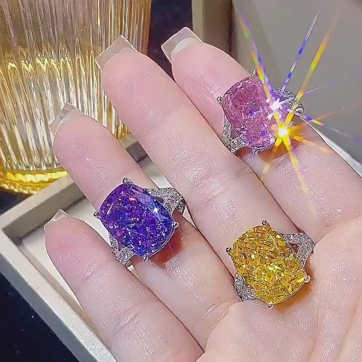 9-Carat Radiant Cut Pink, Yellow, and Purple Simulated Diamonds Engagement Ring