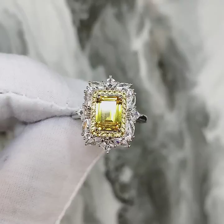 1.5-Carat Emerald Cut Simulated Yellow and Colorless Diamond Engagement Ring with 4-Prong Setting