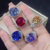 10-Carat Cushion Cut Red, Blue, Aquamarine, and Purple Simulated Gemstones Engagement Ring