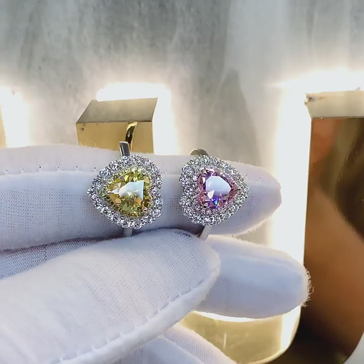 Heart-Cut Pink and Yellow Simulated Diamond Jewelry Set in Sterling Silver